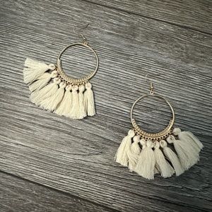 Gold hoop tassel fringe earrings